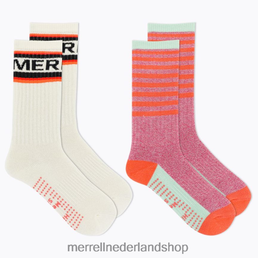 Merrell uniseks 4FFP6T1469 geborstelde ronde sokken, set van 2 (jsf26900-805) accessoires koraal