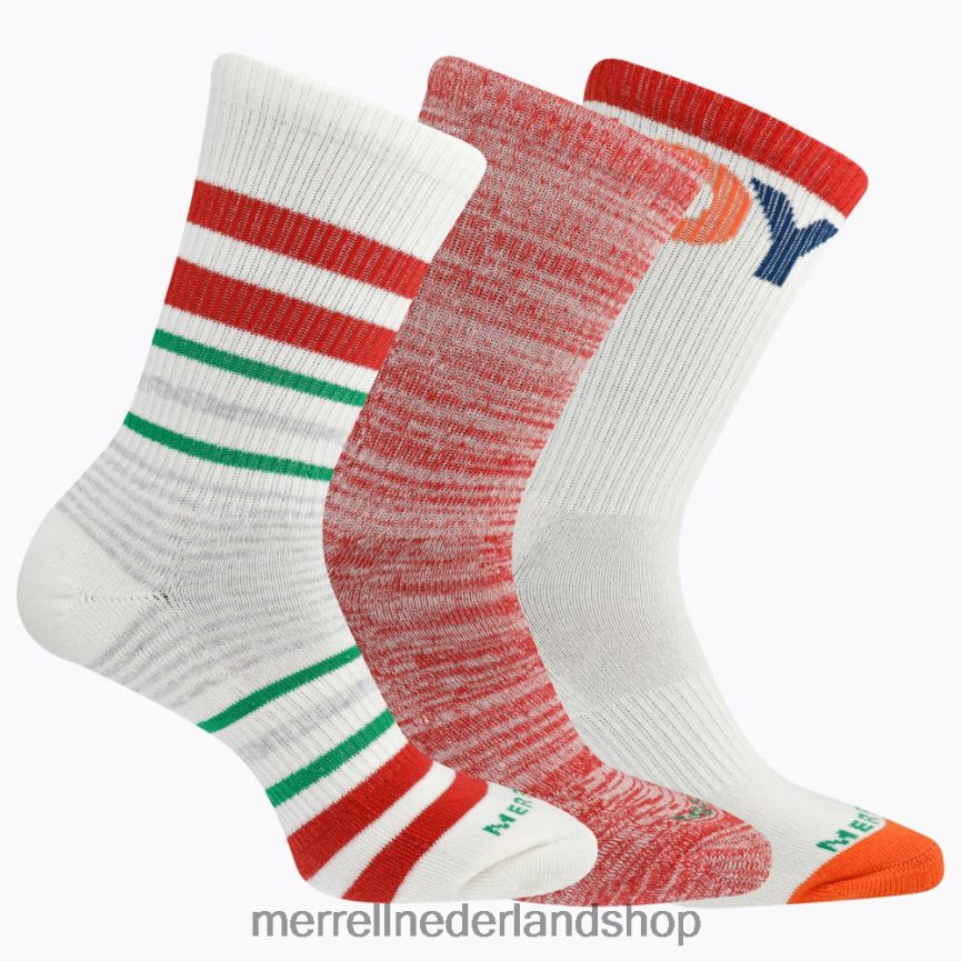 Merrell uniseks 4FFP6T358 strepen van vreugde crew 3 pack sokken (jsf26608-600) accessoires rood assortiment