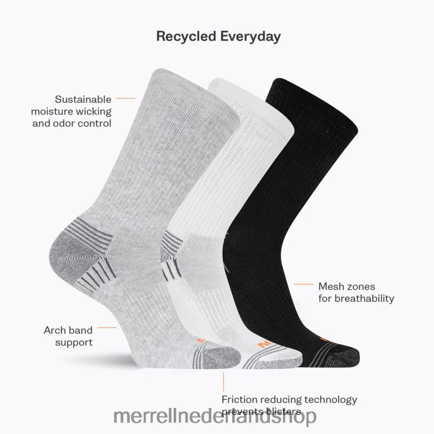 Merrell uniseks 4FFP6T361 gerecyclede laag uitgesneden sokken 3 stuks (jsf24606-041) accessoires grijs gemêleerd assorti