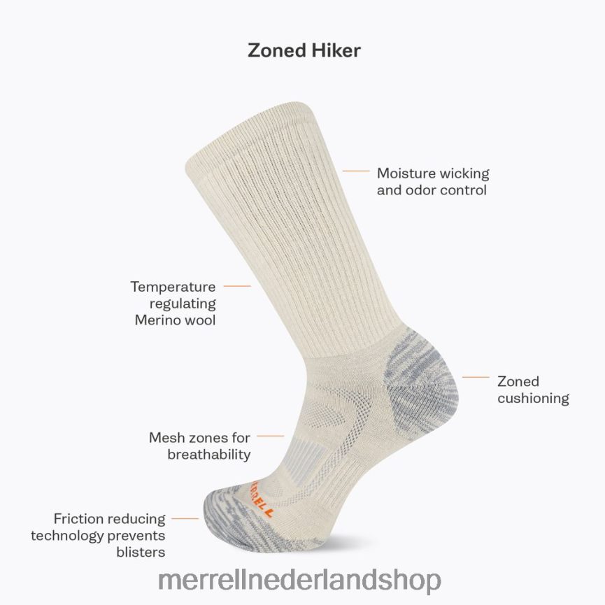 Merrell uniseks 4FFP6T522 gezoneerde laag uitgesneden wandelsok (jss27009-020) accessoires grijze heide