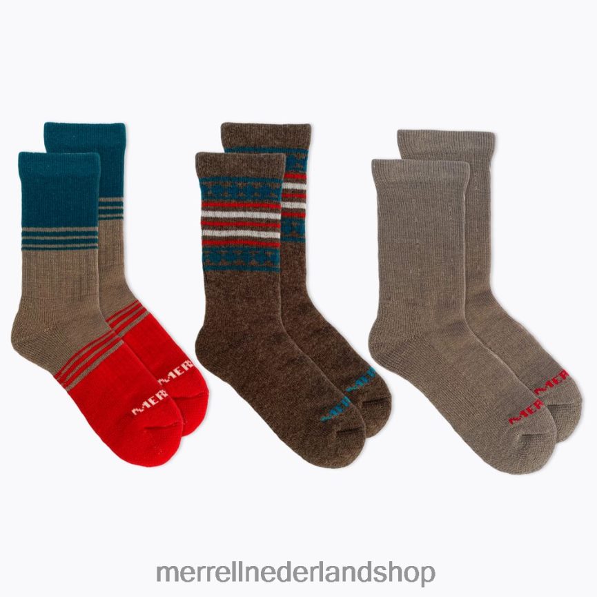 Merrell uniseks 4FFP6T582 vakantie thermische wol mix crew 3 pack sokken (jsf26507-238) accessoires bruin assortiment
